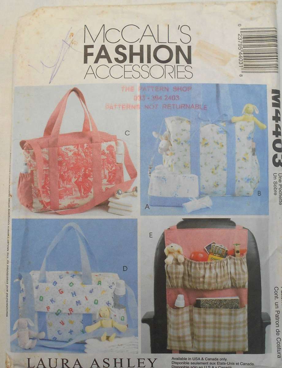 McCALLS FASHION ACCESSORIES M4403 BAG+CAR ORGANIZER ONE SIZE-SEE LISTING