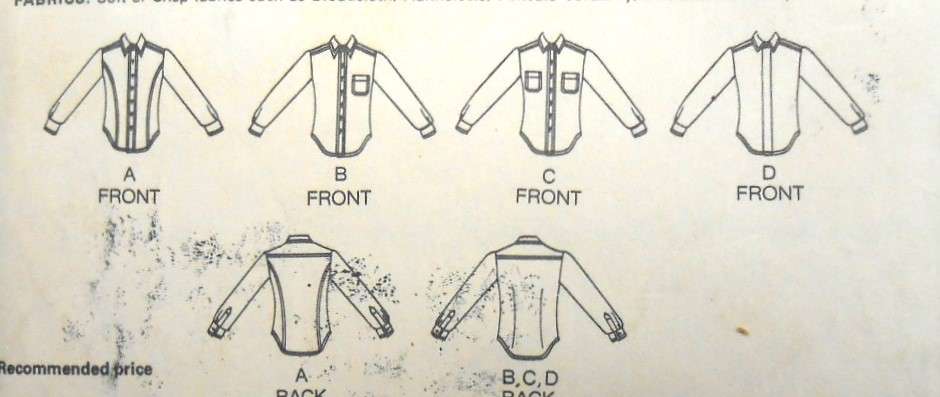 BUTTERICK 3364 MENS SHIRTS SIZE 42 COMPLETE