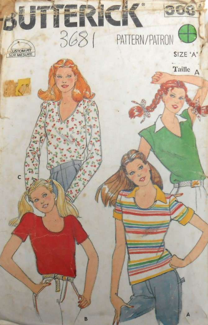 BUTTERICK 3681 TEEN TOPS SIZE P-S-M (5-14) COMPLETE