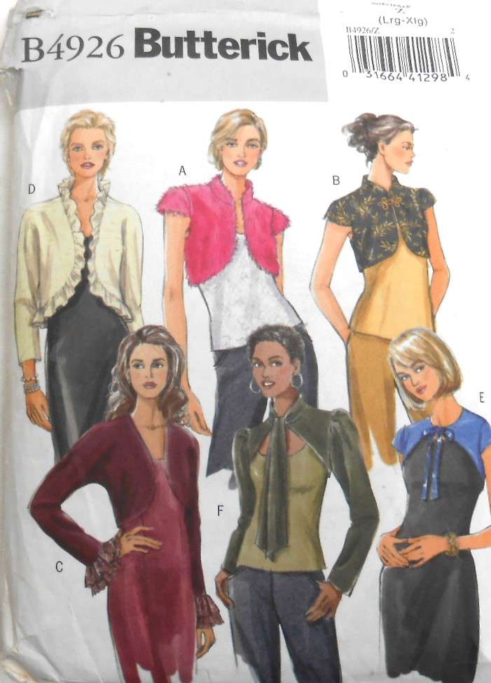 BUTTERICK B4926 ABOVE THE WAIST JACKET-NECKLINE+SLEEVE VARIATIONS SIZE L-XL (16-22) SEE LISTING