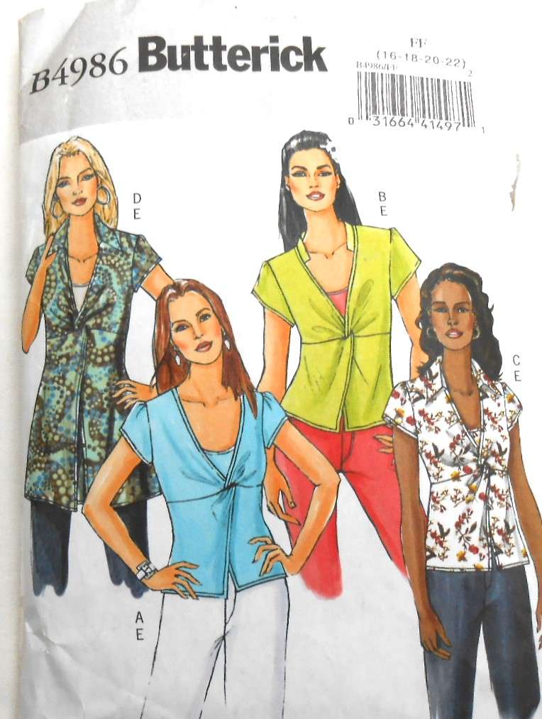 BUTTERICK B4986 TOP & CAMISOLE SIZE 16-18-20-22 COMPLETE-PART CUT TO 16