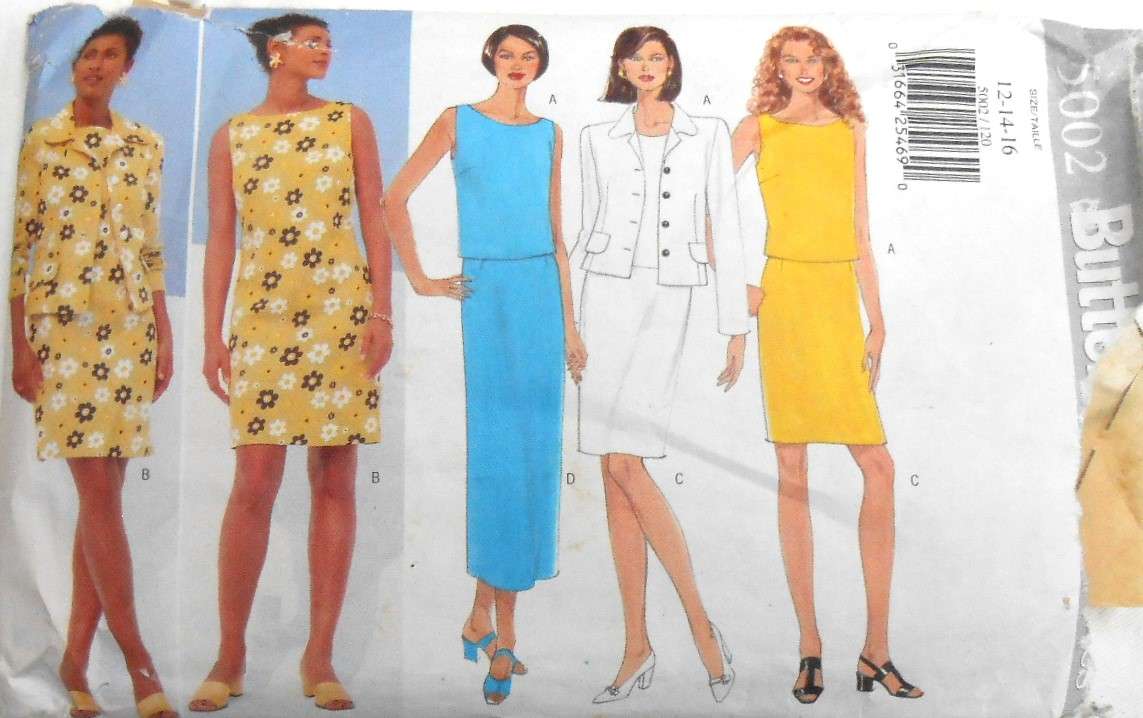 BUTTERICK 5002 JACKET-DRESS-TOP & SKIRT SIZE 12-14-16 COMPLETE-PART CUT TO 12