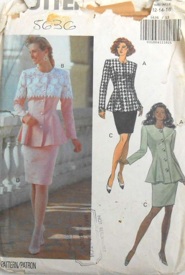 BUTTERICK 5636 TOP & SKIRT SIZE  12-14-16 COMPLETE CUT TO 12