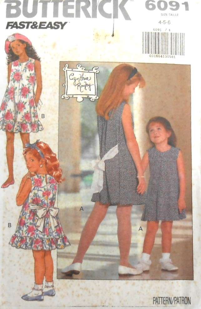 BUTTERICK 6091 GIRLS DRESS SIZE4-5-6 YEARS COMPLETE-UNCUT-F/FOLDED