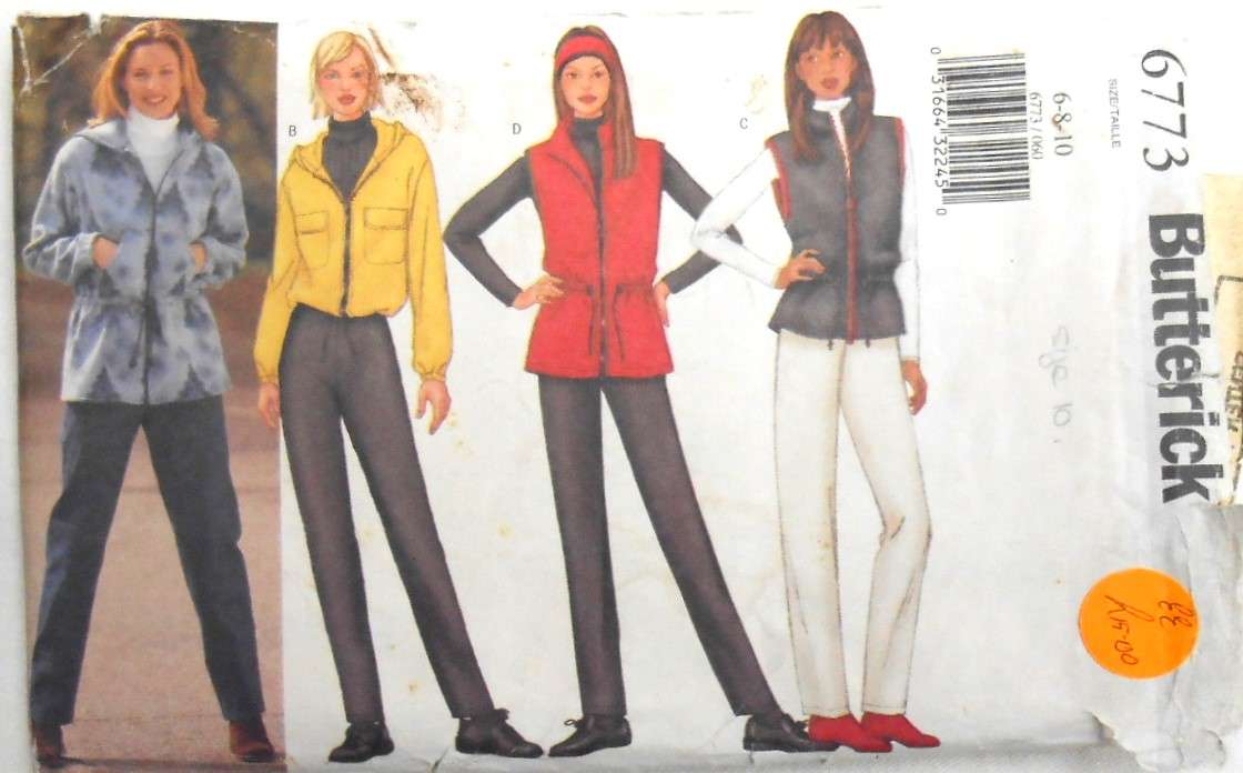 BUTTERICK 6773 JACKET-WAISTCOAT-PANTS-HEADBAND SIZE 6-8-10 COMPLETE-CUT TO 10