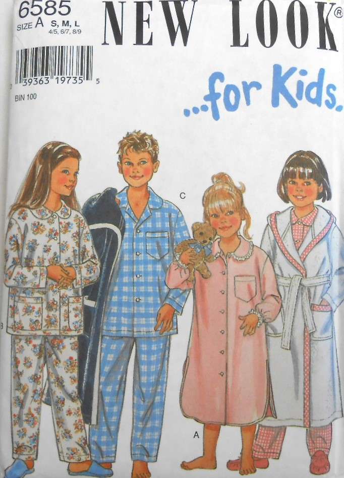 NEW LOOK 6585 KIDS HOODIE ROBE-SLEEPSHIRT-PJS SIZE S-M-L (4-9 YEARS)COMPLETE ONLY ROBE CUT TO M 6-7