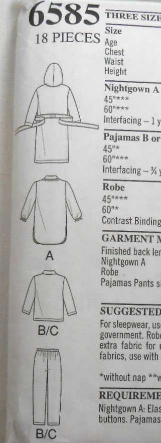 NEW LOOK 6585 KIDS HOODIE ROBE-SLEEPSHIRT-PJS SIZE S-M-L (4-9 YEARS)COMPLETE ONLY ROBE CUT TO M 6-7