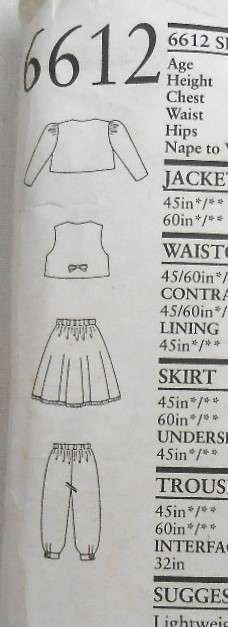 NEW LOOK 6612 GIRLS JACKET-WAISTCOAT-SKIRT-PANTS SIZE 4-10 YEARS COMPLETE -UNCUT-F/FOLDED