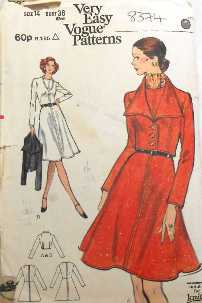 VINTAGE VOGUE 8374 DRESS & JACKET SIZE 14 BUST 36 COMPLETE