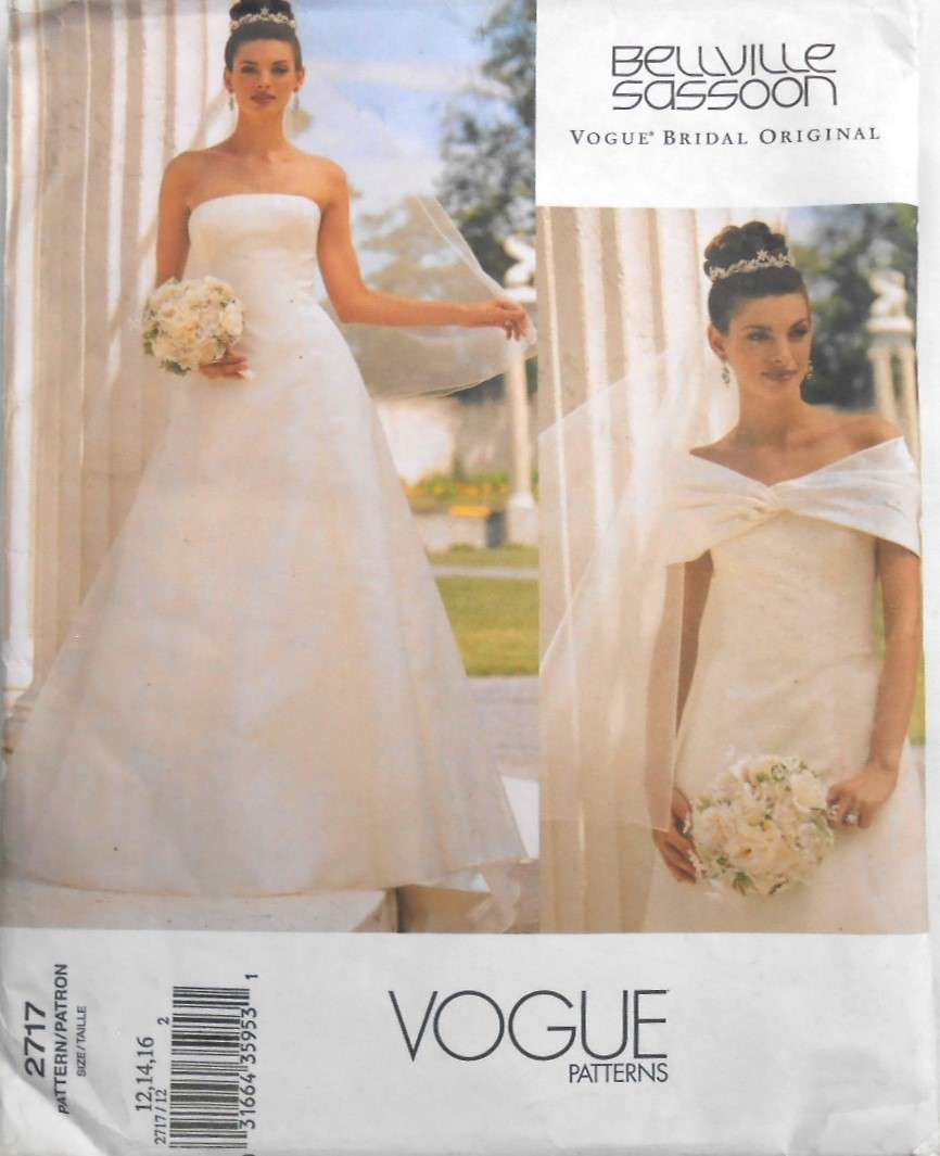 VOGUE 2717 BRIDAL DRESS & DRAPE SIZE 12-14-16 COMPLETE-CUT TO 12