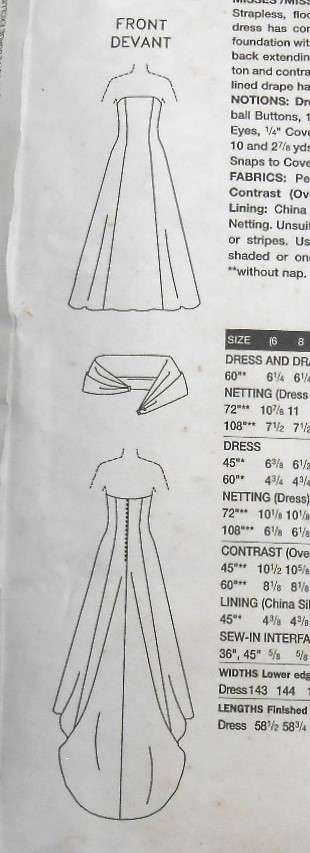 VOGUE 2717 BRIDAL DRESS & DRAPE SIZE 12-14-16 COMPLETE-CUT TO 12