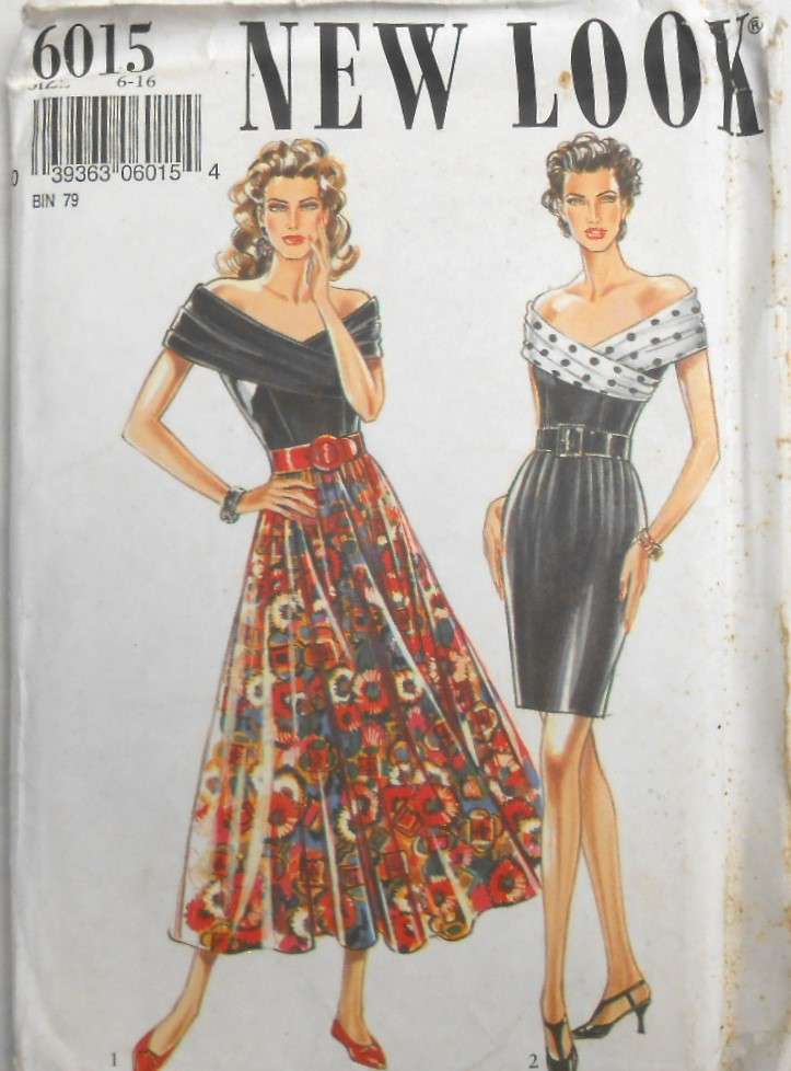 NEW LOOK PATTERNS 6015 OFF THE SHOULDER DRESS WITH DRAPE SIZE 6-16 COMPLETE-UNCUT-F/FOLDED