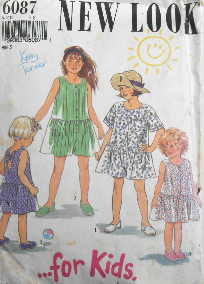 NEW LOOK PATTERNS 6087 GIRLS DRESS WITH V BACK FEATURE SIZE 3-8 YEARS COMPLETE-CUT TO 4 YEARS