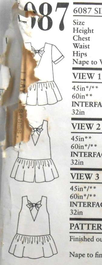 NEW LOOK PATTERNS 6087 GIRLS DRESS WITH V BACK FEATURE SIZE 3-8 YEARS COMPLETE-CUT TO 4 YEARS