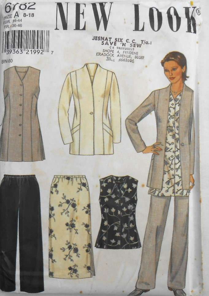 NEW LOOK PATTERNS 6782 TOP-JACKET-SKIRT-PANTS SIZE 8-18 COMPLETE-UNCUT-F/FOLDED