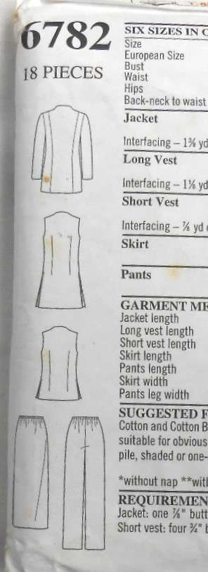 NEW LOOK PATTERNS 6782 TOP-JACKET-SKIRT-PANTS SIZE 8-18 COMPLETE-UNCUT-F/FOLDED