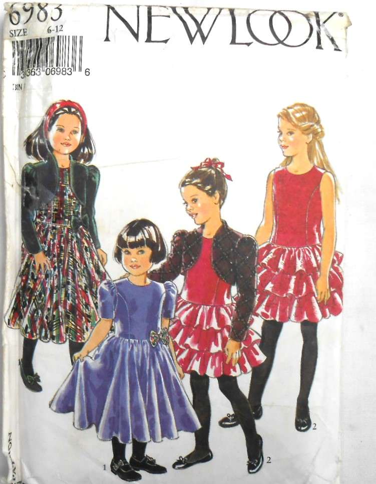 NEW LOOK PATTERNS 6983 GIRLS DRESS + TIERED SKIRT & BOLER0 SIZE 6-12 YEARS COMPLETE-CUT TO 12 YEARS