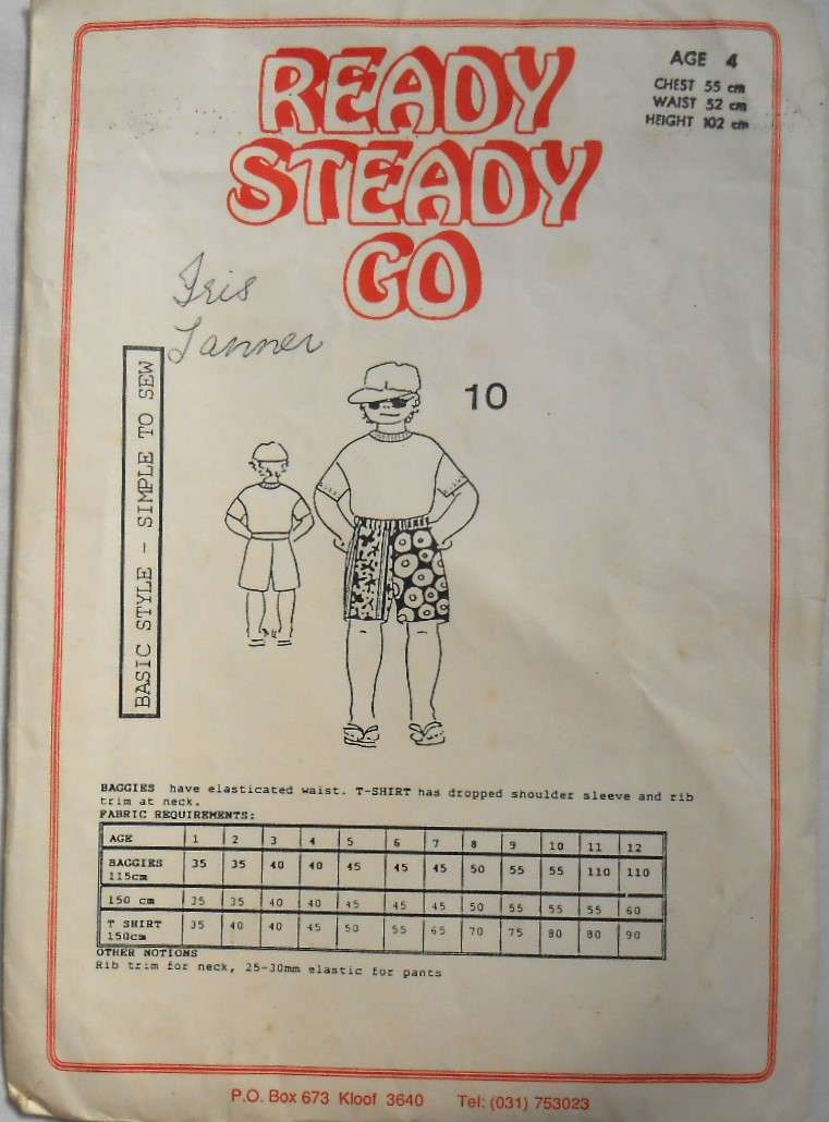READY-STEADY-GO PATTERN-NUMBER 10 - KIDS BAGGIES & T SHIRT AGE 4 YEARS CHEST 55 CM