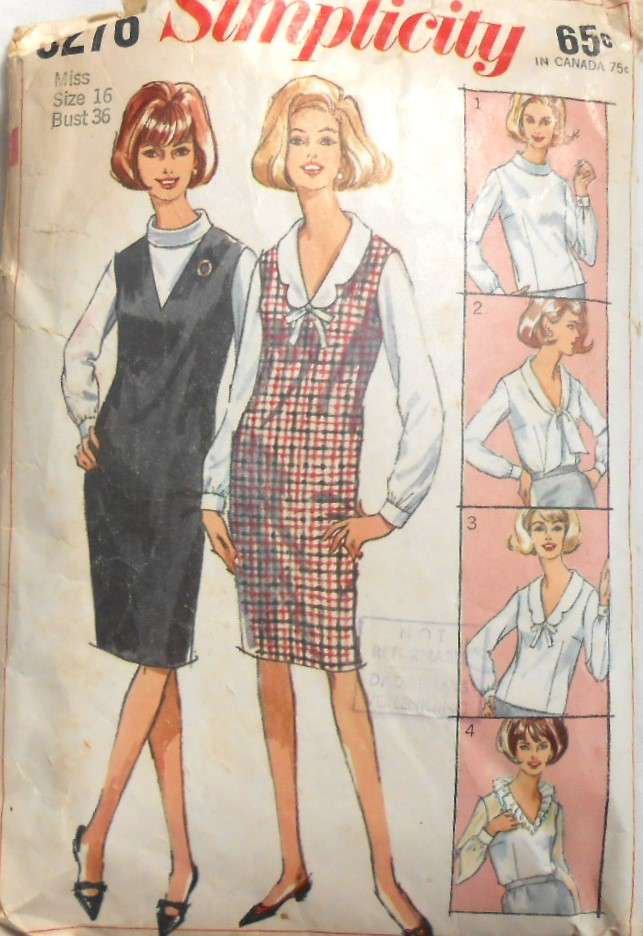 VINTAGE SIMPLICITY 6276 BLOUSE WITH 4 NECKLINES & PINAFORE SIZE 16 BUST 36 - SEE LISTING