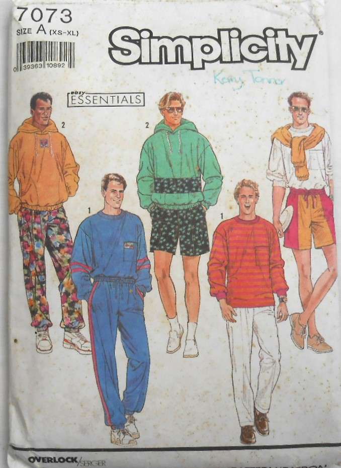 SIMPLICITY 7073 MENS TRACKSUIT PULL ON SHORTS-PANTS-PULLOVER TOP-HOODIE SIZE SIZE XS-XL CUT M 38-40