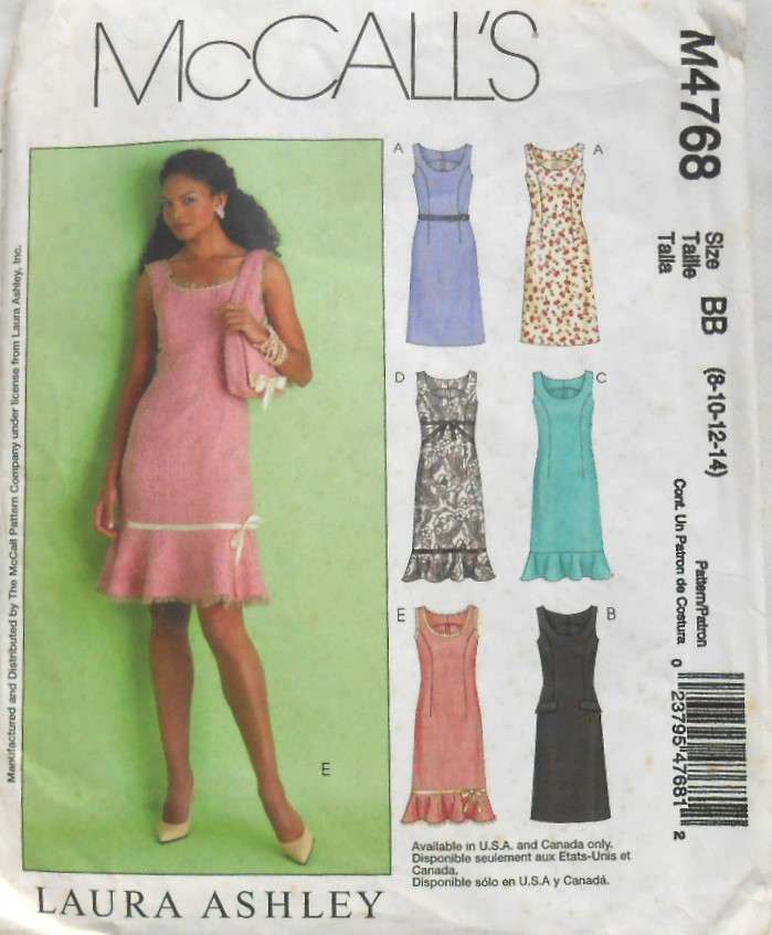 McCALLS M4768 LAURA ASHLEY CLOSE SEMI FITTING DRESS SIZE 8-10-12-14 COMPLETE-CUT TO 14
