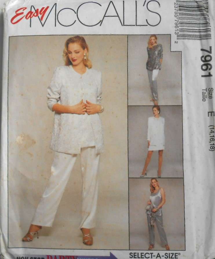 McCALLS 7961 UNLINED JACKET-DRESS-TOP-TUNIC-PULL ON PANTS SIZE 14-16-18 COMPLETE-UNCUT-F/FOLDED