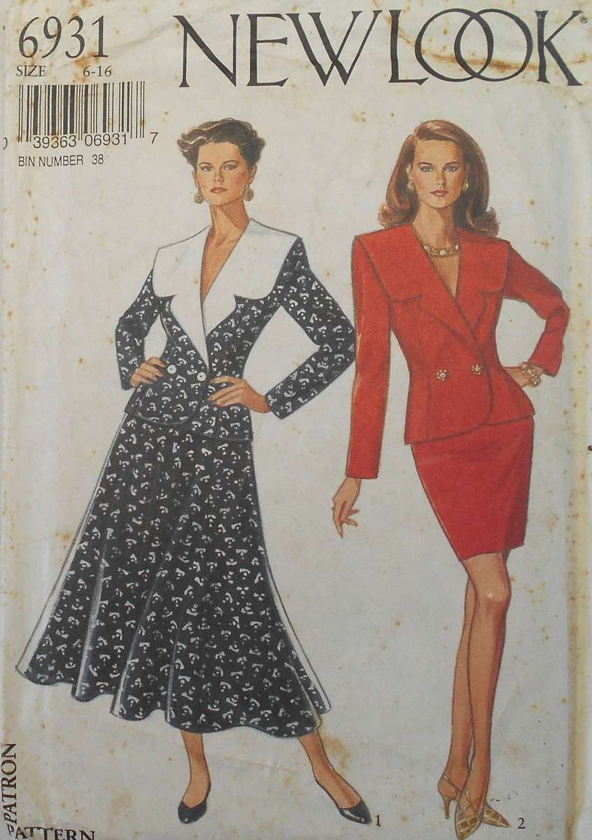 NEW LOOK PATTERNS 6931 TWO PIECE DRESS WITH LARGE COLLAR SIZE 6-16-COMPLETE -CUT TO 16