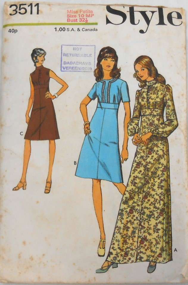 VINTAGE STYLE 3511 DRESS + SHAPED MIDRIFF IN 2 LENGTHS SIZE 10 BUST 32 1/2 COMPLETE-UNCUT-F/FOLDED