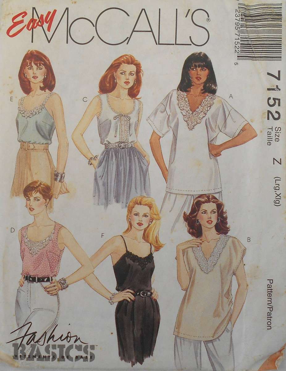 McCALLS 7152 LADIES TOPS SIZE LARGE-EX-LARGE 16-22-COMPLETE-UNCUT-F/FOLDED