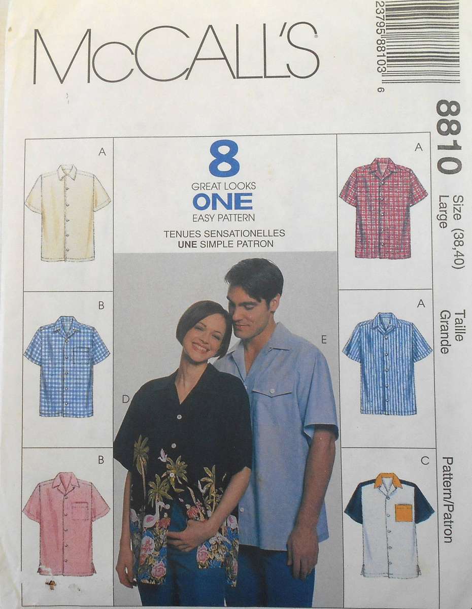 McCALLS 8810 UNISEX SHIRTS SIZE LARGE 38-40-COMPLETE-UNCUT-F/FOLDED