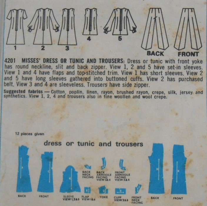 VINTAGE STYLE 4201 DRESS-TUNIC-PANTS SIZE 14 BUST 36 COMPLETE-UNCUT-F/FOLDED