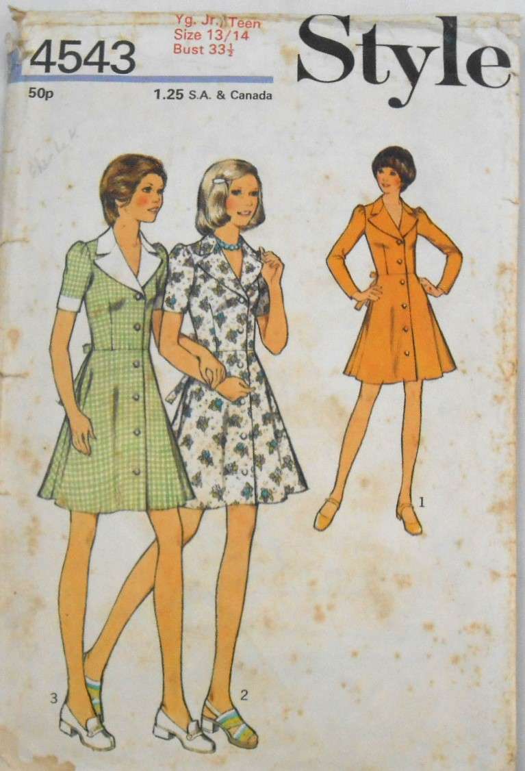 VINTAGE STYLE 4543 DRESS WITH SEAM WAISTLINE SIZE 13-14 BUST 33 1/2 COMPLETE