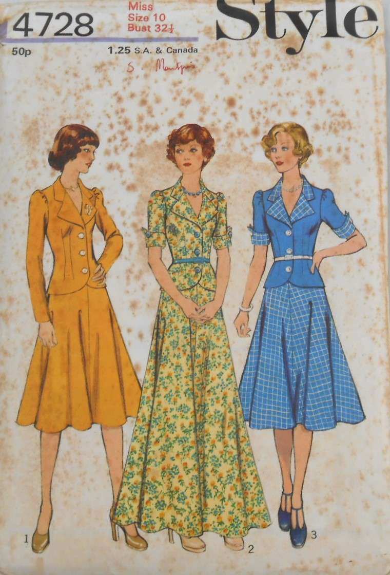 VINTAGE STYLE 4728 TOP & SKIRT IN 2 LENGTHS SIZE 10 BUST 32  1/2 COMPLETE