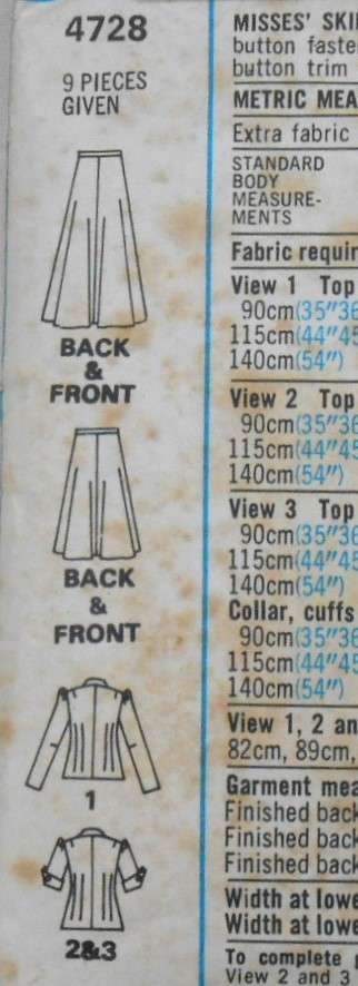 VINTAGE STYLE 4728 TOP & SKIRT IN 2 LENGTHS SIZE 10 BUST 32  1/2 COMPLETE