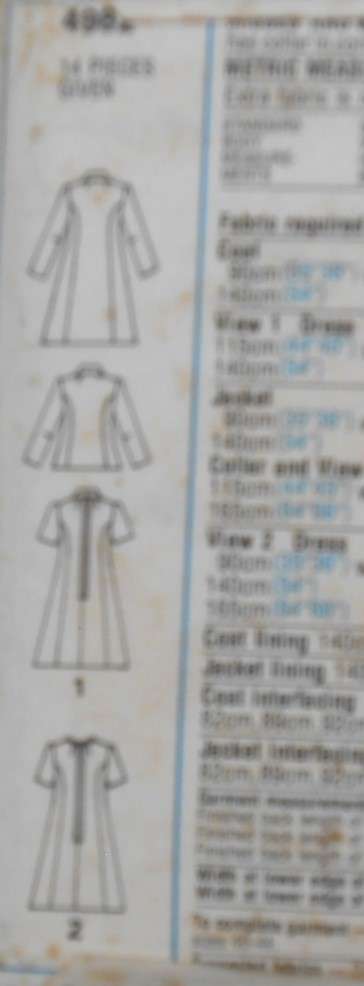 VINTAGE STYLE 4982 COAT-JACKET-DRESS SIZE 16 BUST 97 CM/38" COMPLETE-UNCUT-F/FOLDED