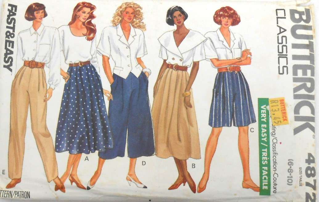 BUTTERICK 4872 SKIRT-CULOTTES-SHORTS-PANTS SIZE 6-8-10 COMPLETE-CUT TO 10
