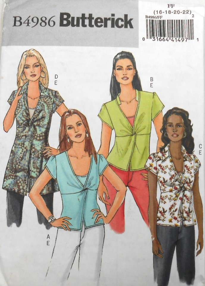 BUTTERICK B4986 TOP & CAMISOLE SIZE 16-18-20-22- COMPLETE-CUT TO 30