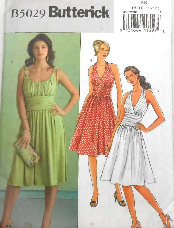 BUTTERICK B5029 HALTER/STRAP DRESSES-LINED BODICE SIZE 8-10-12-14-SHOULDER STRAP (5) IS NOT SUPPLIED