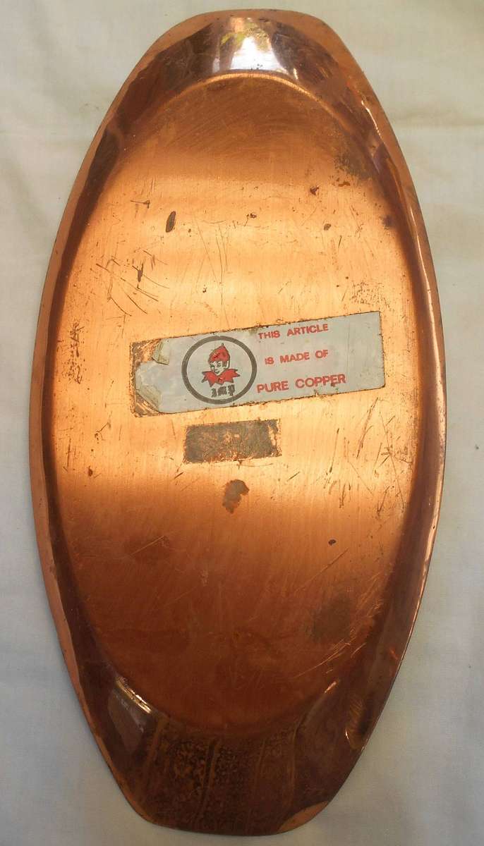Vintage Oval Copper Tray decorated with Flame Lilies made in Rhodesia