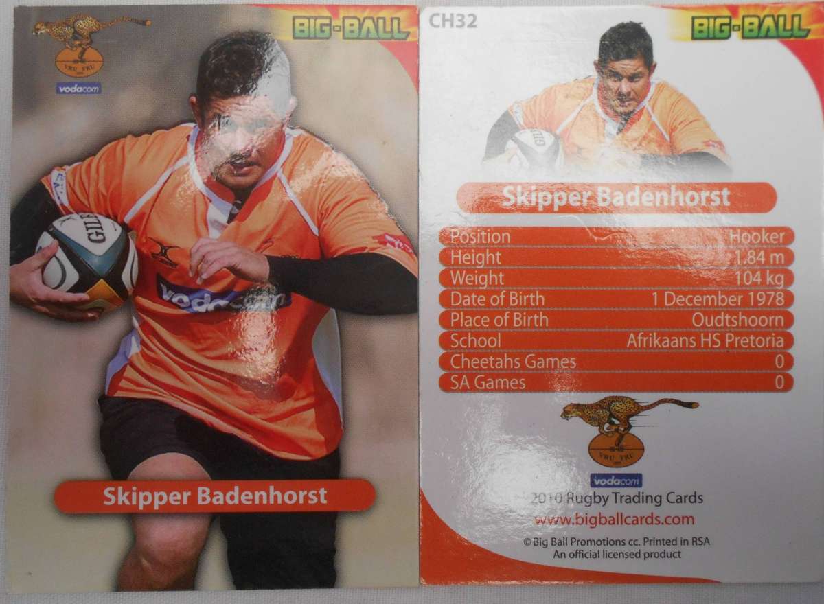 SKIPPER BADENHORST FREE STATE 2010 BIG BALL RUGBY TRADING CARDS # CH 32