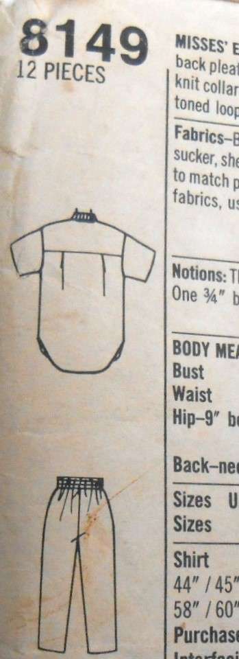 SIMPLICITY 81749 PANTS-LOOSE FITING SHIRT SIZE 6-12 THE INTERFACING B IS NOT SUPPLIED