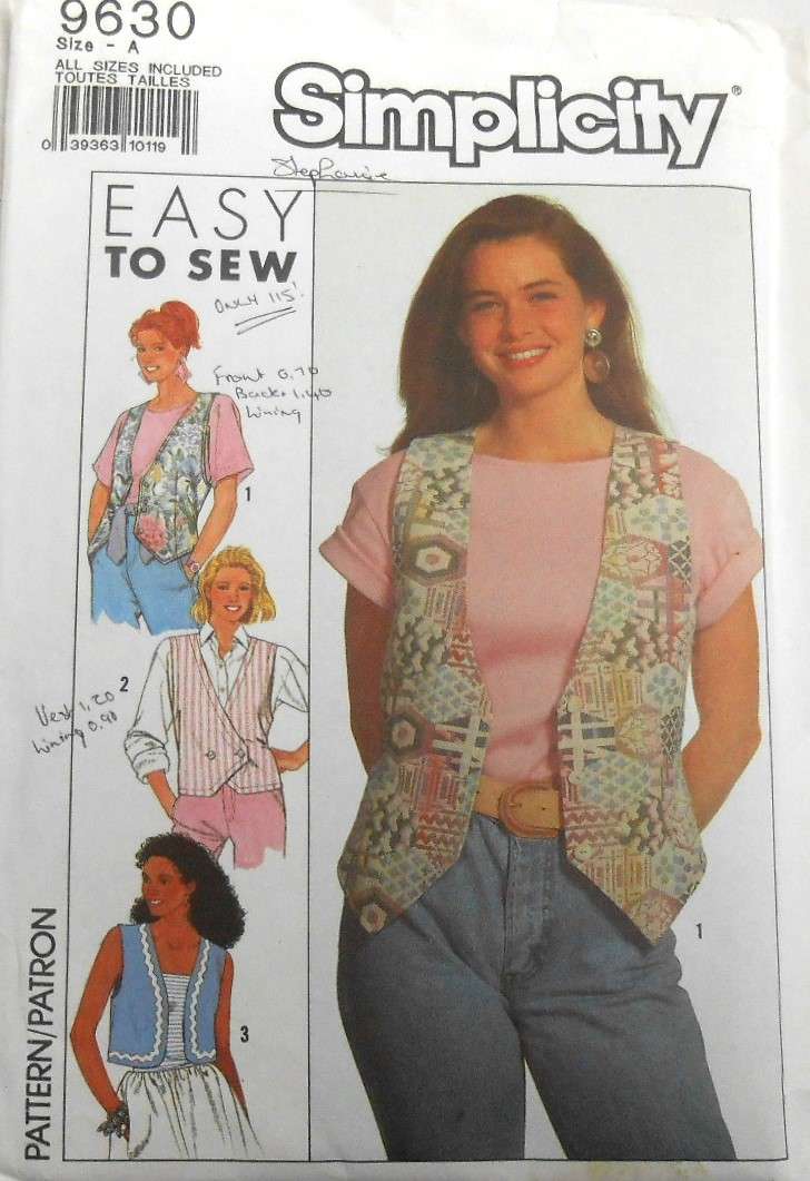 SIMPLICITY 9630 SET OF WAISTCOATS SIZE 6-24 COMPLETE-UNCUT-F/FOLDED