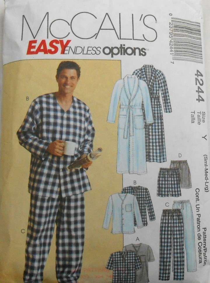 McCALLS 4244 mENS ROBE-BELT-TOPS-PANTS-SHORTS SIZE S-M-L-(36-52) COMPLETE-UNCUT-REFOLDED