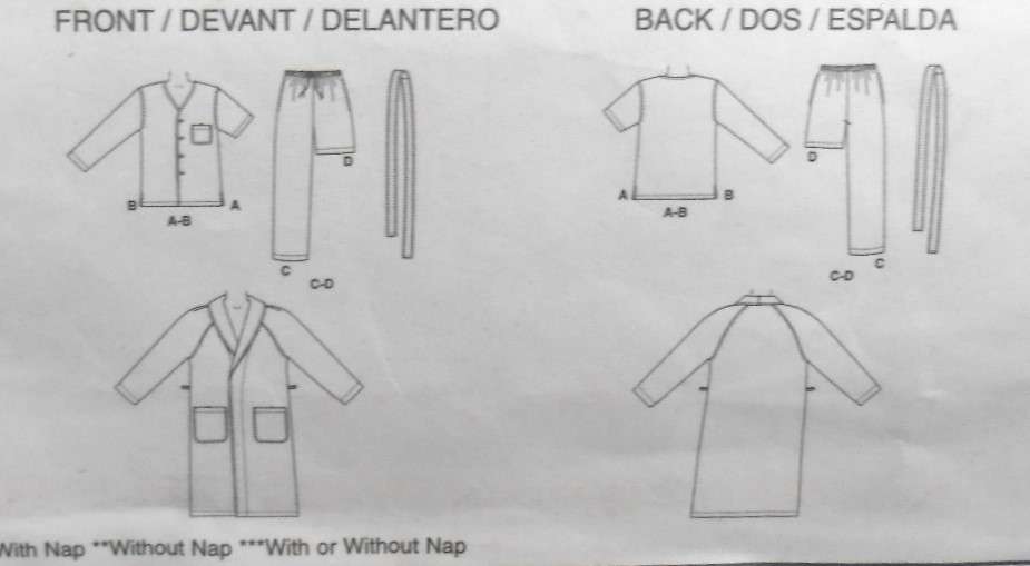 McCALLS 4244 mENS ROBE-BELT-TOPS-PANTS-SHORTS SIZE S-M-L-(36-52) COMPLETE-UNCUT-REFOLDED