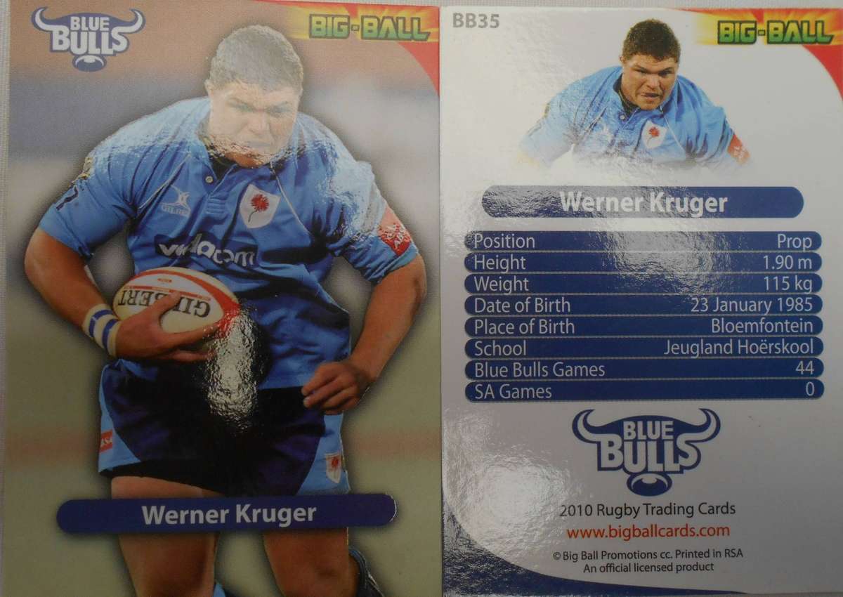 WERNER KRUGER - BLUE BULLS 2010 BIG BALL RUGBY TRADING CARDS # BB35