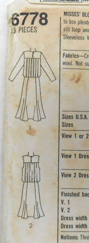 SIMPLICITY 6778 BLOUSON DRESS IN 2 LENGTHS SIZE 10-COMPLETE