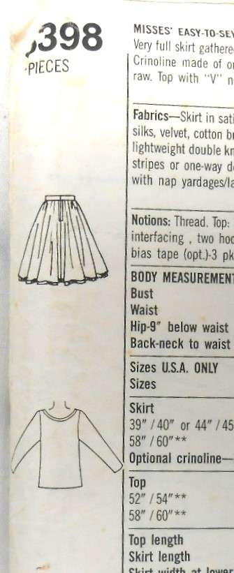 SIMPLICITY 8398 SKIRT & TOP SIZE 10-16 COMPLETE-CUT TO 16