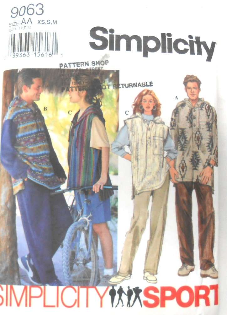 SIMPLICITY 9063 UNISEX PULLON PANTS-SHORTS-HOODED TOP SIZE XS-S-M (30-40) CMCOMPLETE-PART CUT
