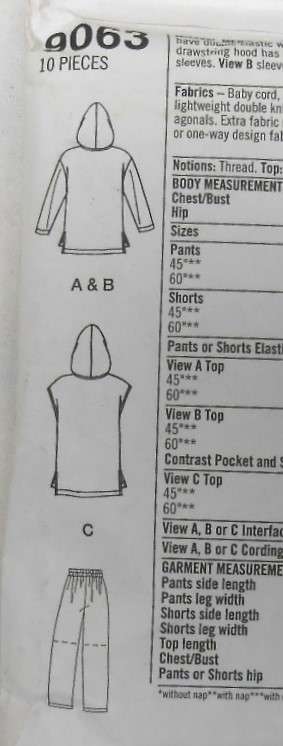 SIMPLICITY 9063 UNISEX PULLON PANTS-SHORTS-HOODED TOP SIZE XS-S-M (30-40) CMCOMPLETE-PART CUT