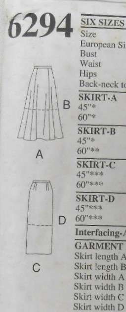 NEW LOOK PATTERNS 6294 SET OF SKIRTS SIZES 8-18 COMPLETE CUT TO 18